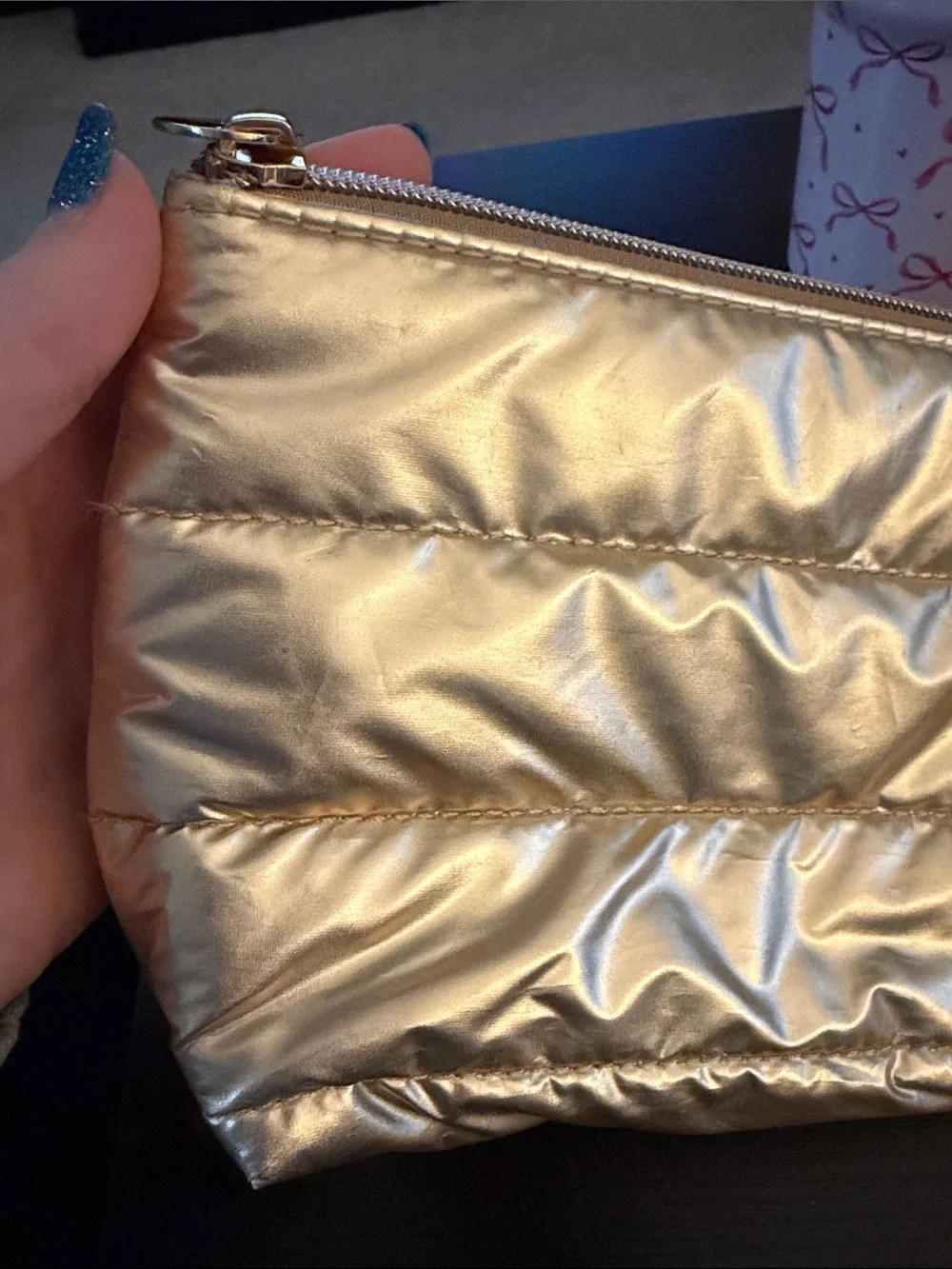 Metallic Gold Puffer cosmetic Pouch
